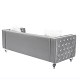 Gray, 23 Seat Sofa Set, Velvet Crystal Buckle Upholstery Sofa, Crystal Feet, Removable Cushion, 41706081