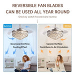 ZUN 42 Inches Crystal Ceiling Fan Silver Crystal Ceiling Fan Chandelier with Remote 6 Speeds 3 Colors W2352P204473