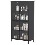 Premium Black Metal Storage Cabinet with Tempered Glass Doors, Adjustable Shelves, Anti-Tipping T2398P263577