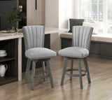 ZUN Gray Finish Set of 2 Counter Height Chairs Swivel Seat Tufted Fabric Upholstered Solid Wood Dining B011P220997