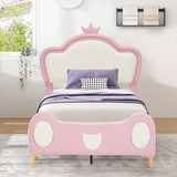 NEWTwin Size Princess Bed Crown Headboard, PU Upholstered Platform Bed , Twin Size Bed Frame W3004P230682