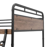 Full Size Metal Loft Bed with Desk, Metal Loft Bed with LED Light and Charge Station,Black W2580P286695