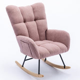 ZUN Rocking Chair Pocket, Soft Teddy Fabric Rocking Chair for Nursery, Comfy Wingback Glider Rocker W137294659