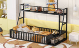 ZUN Twin Size Floor Bed Frame with Safety Fence, Metal Floor Bed with Desk and Storage Shelves, W1580P240068