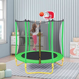 ZUN 5.5FT Trampoline for Kids - 65" Outdoor & Indoor Mini Toddler Trampoline with Enclosure, Basketball 16901318