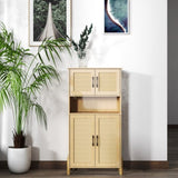 Mid-Century Modern 4-Door Storage Cabinet with Woven Rattan Doors & Adjustable Shelves - Perfect for W3151P288912