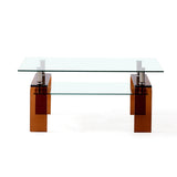 Tempered Glass Coffee, Modern Glass Coffee for Living Room, 2-Tier Storage Center Coffee W1718P253273