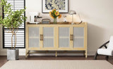 TREXM Rustic Sideboard with Decorative Rattan Doors and Adjustable Shelves for Entryway, Dining N715P203848N