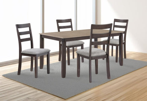 ZUN 5pc Contemporary Set Rectangular Table Two Tone Finish Gray Upholstered Chairs Wooden Leg B011P243276