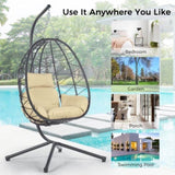 ZUN Egg Chair with Stand Indoor Outdoor Swing Chair Patio Wicker Hanging Egg Chair Hanging Basket Chair W87433841