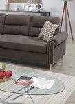 ZUN Tan Color Polyfiber Reversible Sectional Sofa Set Chaise Pillows Plush Cushion Couch Nailheads HS00F6448-ID-AHD