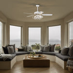 ZUN 52" Crystal Ceiling Fan with 5 Reversible Blades Light Kit and Remote Control, 3-Speed - Matte White W1592P152577