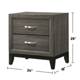 Wooden Nightstand with 2 Drawers in Weathered Gray Finish B016P253581