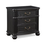 ZUN 1pc Traditional Vintage Antique Drawer Pull 3-Drawer Nightstand Black Gray Dark Finish Bedroom B011P167817