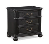 ZUN 1pc Traditional Vintage Antique Drawer Pull 3-Drawer Nightstand Black Gray Dark Finish Bedroom B011P167817