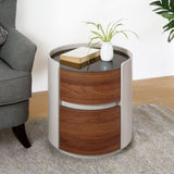 MDF ITALIAN RETRO DOUBLE STORAGE ROUND SIDE TABLE, GRAY BROWN COLOR N770P281244G