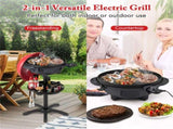 Red 1200W Electric BBQ Grill with Double-Zone Cooking, 2-in-1 Freestanding & Countertop Grill for 63293841