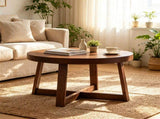 30 Inch Round Farmhouse Coffee with Pine Wood Legs, 2.6" Thicktop Stable X-Base Accent 01816248