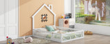 Wood Full Size House Platform Bed with Guardrail, White N709P171852K