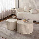 Beige Nesting Coffee Table Set of 2 Modern Drum Side Table End Table Wave Stripe Round Coffee Table W3081P254991