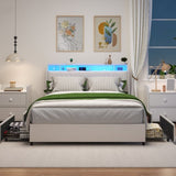 Queen Bed Frame with Ergonomic Headboard, Platform Bed Frame Queen Size with Outlets & Charger & LED W3107P327867
