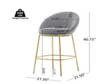 Celano Indoor Metal Upholstered Barstool, Gold-Plated Frame and Mixed Gray Upholstery, Set of 2 N775P268055G