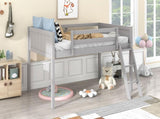 Twin Size Wood Low Loft Bed with Ladder, ladder can be placed on the left or right, Gray WF313084AAE
