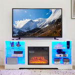 ZUN TV Stand Electric Fireplace Glass Shelves, 3D Fireplace TV Stand with LED Lights Wood with USB W1758P210372