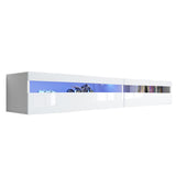 ZUN Floating TV Stand, TV Stand with Led Lights & Power Outlet, 70" Modern Entertainment Center Media T3179P283833