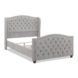Marcella Upholstered Shelter Headboard Bed Set, Queen, Silver Grey Polyester B2719P238216
