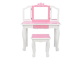 Children's Wooden Dressing Table Three-Sided Folding Mirror Dressing Table Chair Single Drawer Blue 21682887