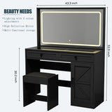 ZUN 43.3"Makeup Vanity Table, Makeup Table with Large Mirror and LED Light Strip, Brightness Adjustable, 22581022