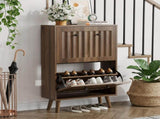 Medieval-style modern shoe cabinet, upright shoe storage unit with vertical grooved finish, W1706P465289