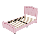 Twin Size Upholstered Platform Bed with Curve Shaped and Height-adjustbale Headboard,LED Light 04179542