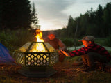 22" Hexagonal Shaped Iron Brazier Wood Pit Decoration for Backyard Poolside 90312473