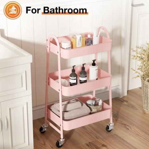 ZUN 3 Tier Small Rolling Cart, Metal Utility Storage Organizer Kitchen Trolley Bathroom Laundry Room Bar 55705486