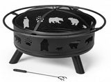 30 Inch Round Outdoor Wood Pit, Heavy Duty Wrought Iron Firepit with Hinged Spark 71734744