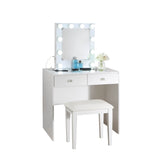 White Makeup Vanity and Stool Set with 10 Lights and USB Port and Power Outlet, 2x Drawers Luxurious B011P146014