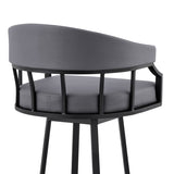 Valerie 30" Swivel Slate Gray Faux Leather and Black Metal Bar Stool B2736P268592
