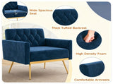 Blue Modern Tufted Velvet Accent Chair, Ergonomic Wide Seat Single Sofa Chair with Padded Armrests, 12808799