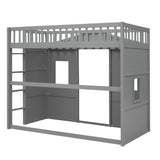 ZUN Twin Size House Loft Bed With Ladder-Gray 78621187