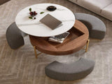 Modern Lift-Top Round Coffee Table with Hidden Storage, Walnut Veneer & Sintered Stone Top,3 W3136P305600