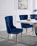 ZUN Contemporary Blue Color Flannelette 2pcs Side Chairs Button-Tufted Upholstered Dining Chairs B011P208975