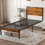 ZUN Twin Size Metal Platform Bed Frame - Mattress Foundation with Headboard and and Footboard, No Box W2201P270197