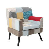Patchwork Accent Chair, Mid Century Modern Fabric Club Chair for Bedroom Comfy, Colourful Single W561P190124