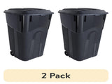 (2 pack)32 Gallon Wheeled Heavy Duty Plastic Garbage Can, Attached Lid, Black 52575432