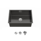 Kitchen Sink, 27x19 Single Bowl, Undermount Handmade Sink in Black, with US Standard Drain and 90694307