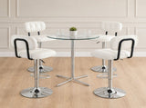Set of 2 Adjustable Height Bar Stools, White PU Leather Upholstered with Chrome Base & Footrest, W3875P378574