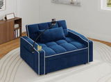 Corduroy Pull-Out Sleeper Chair With Pillow, Brushed Stainless Steel Cup Holder, Phone Stand & Usb 76582109