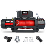 ZUN X-BULL Electric Winch 10000 LBS 12V Synthetic Rope Load Capacity Red Rope Jeep Towing Truck Off Road W121848105